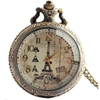Los mejores  - Joielavie - Reloj de bolsillo con diseño de torre Eiffel de París con números arábigos- movimiento de cuarzo grabado…